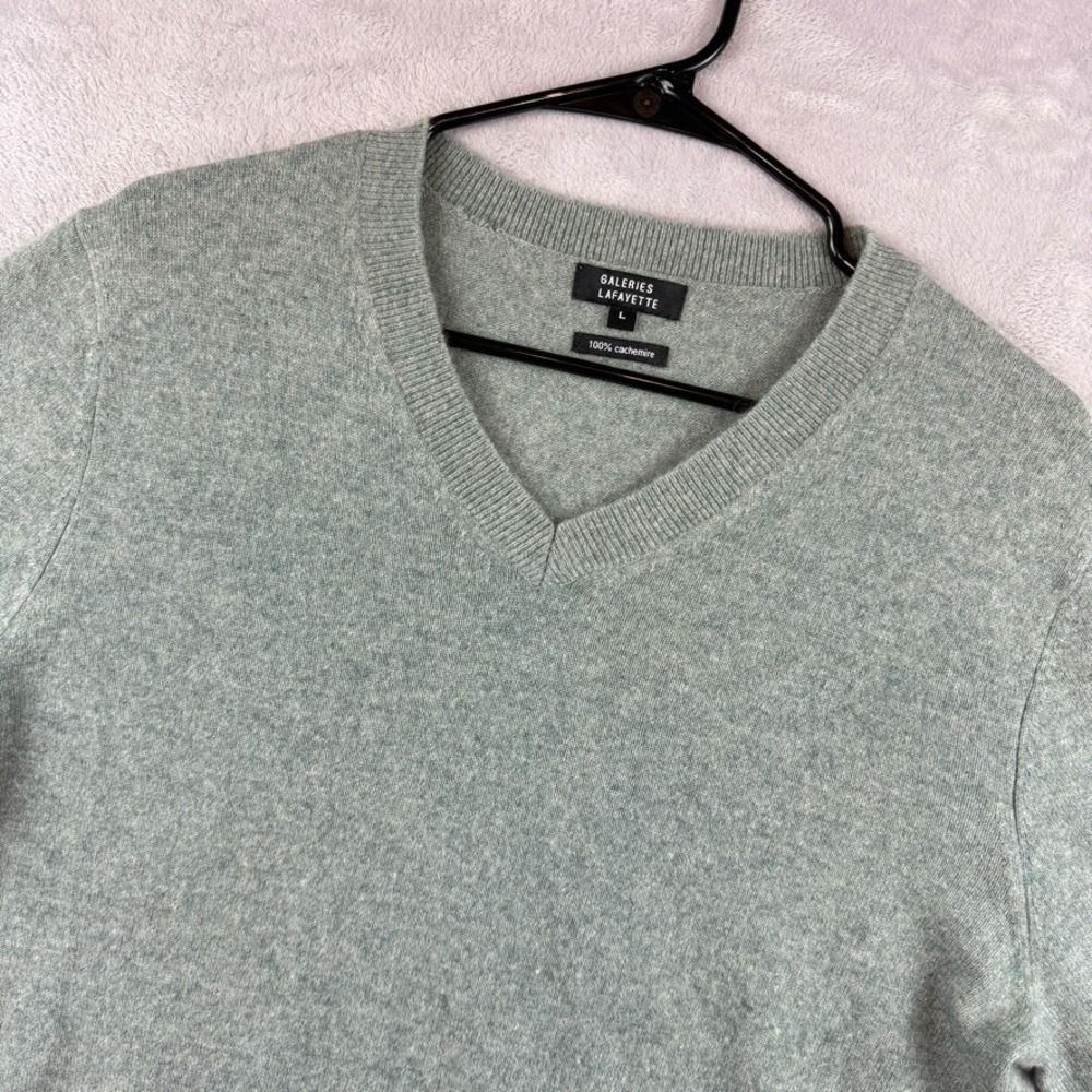 Galeries Lafayette Sweater Mens Large Mint Green 100% Cashmere V Neck